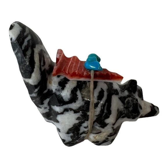 Zuni Fetish Zebra Jasper Badger Fox Arrowhead NATIVE AMERICAN Black white Vtg - Picture 5 of 7